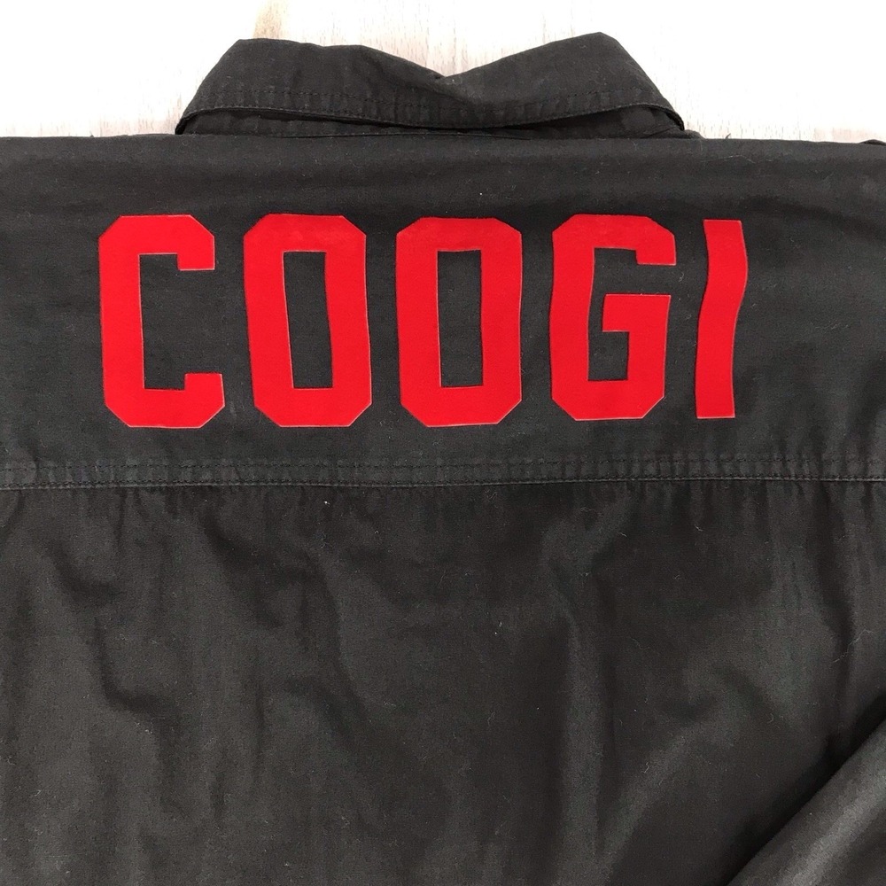 Coogi Mens XXL Black Long Sleeve Button Down Shirt Red Logo Back Streetwear